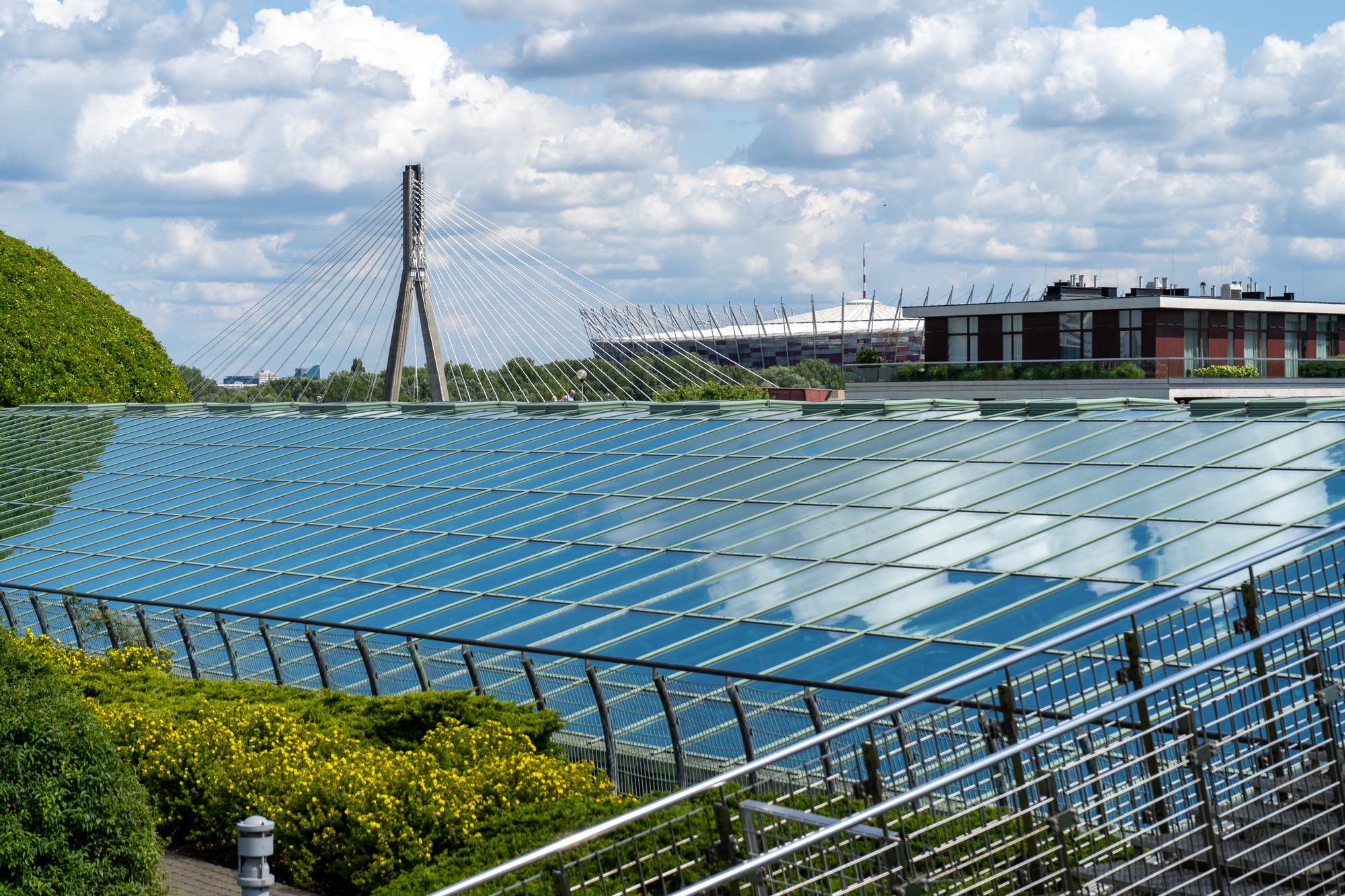 Glass roof. Library of Warsaw University. Polish modern architecture. Poland higher education.