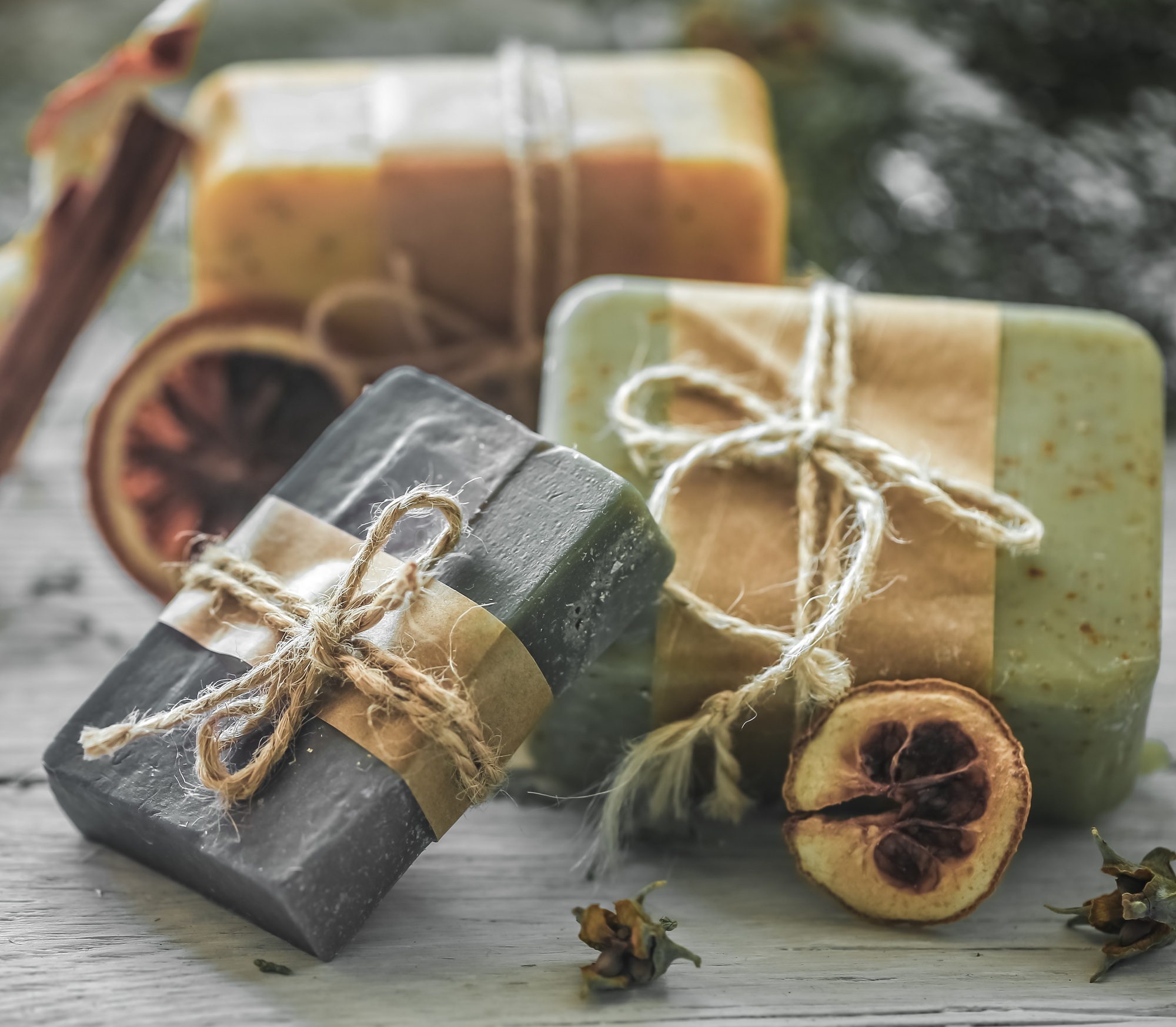 handmade soap on wooden background