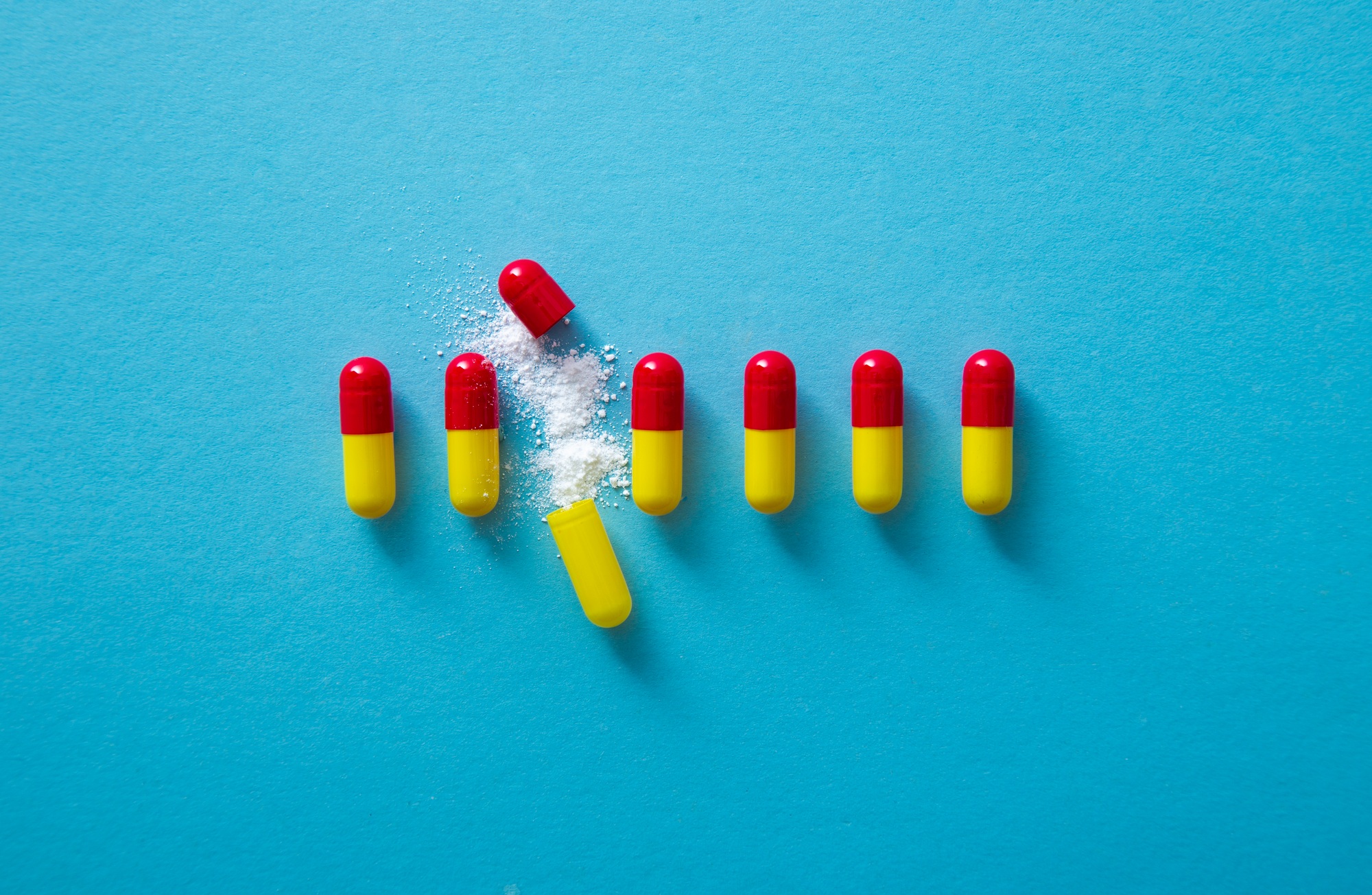 Pharmaceutical capsules with medication powder. Medical Concept